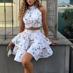 Women Clothing Street Sexy Skirt Set Backless Short Top Pettiskirt Two Piece Set Kigali