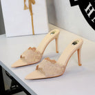 Ultra High Heel Lace Sexy Open Toe Pointed Slip on Stiletto Heel Elegant Lace up Women Slippers ForestFootwear