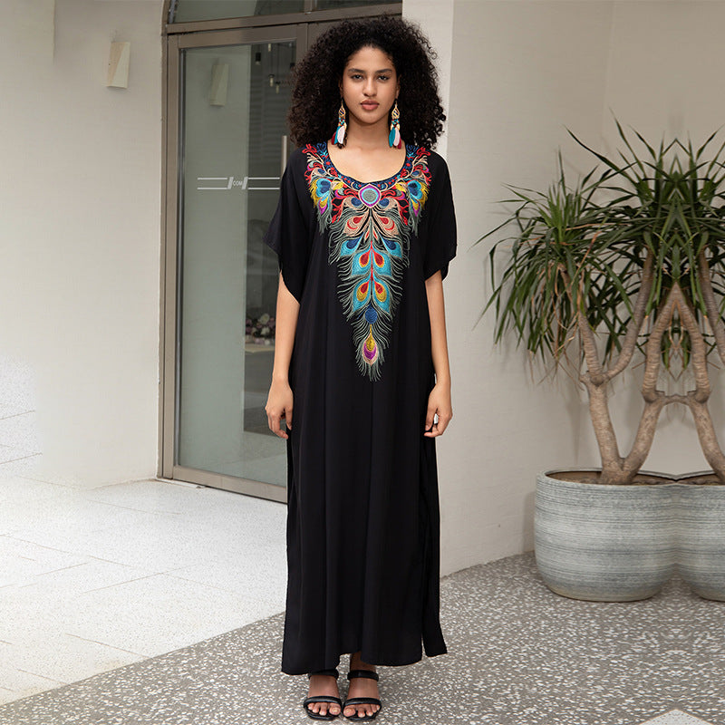 Rayon Embroidered Beach Maxi Dress Loose Maxi Dress Seaside Bikini Swimsuit Outwear Blouse Sun Protection Shirt EvenStar