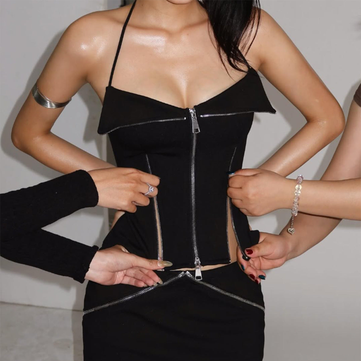Sexy Street Shooting Design Short Zipper Corset Slim Halter Vest Winmin