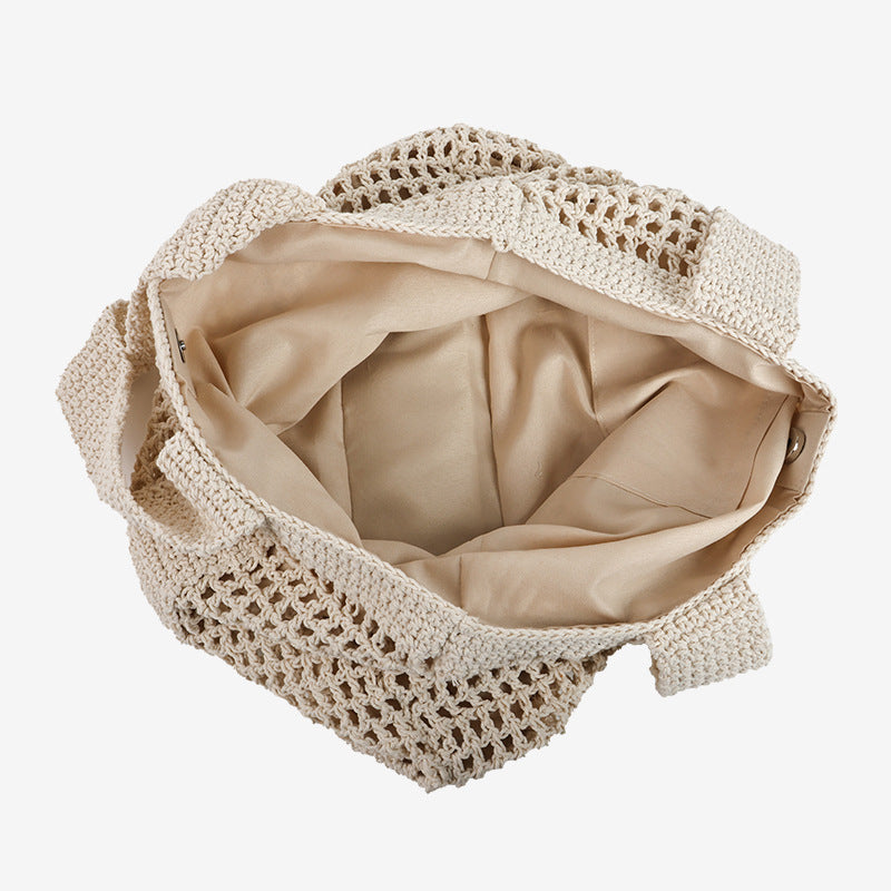 Bolso informal de gran capacidad tejido con hilo de algodón, bolso de paja con recortes, bolso de playa para vacaciones en el mar, bolso de hombro de malla 