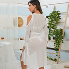 Chiffon Kimono Blouse Sexy See-through Drawstring Lace Dress Parkyann