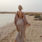 Sexy Adult Lady like Woman Elegant Batwing Sleeve Shawl Strap Backless Cami Dress Two Piece Set for Women LingSharp