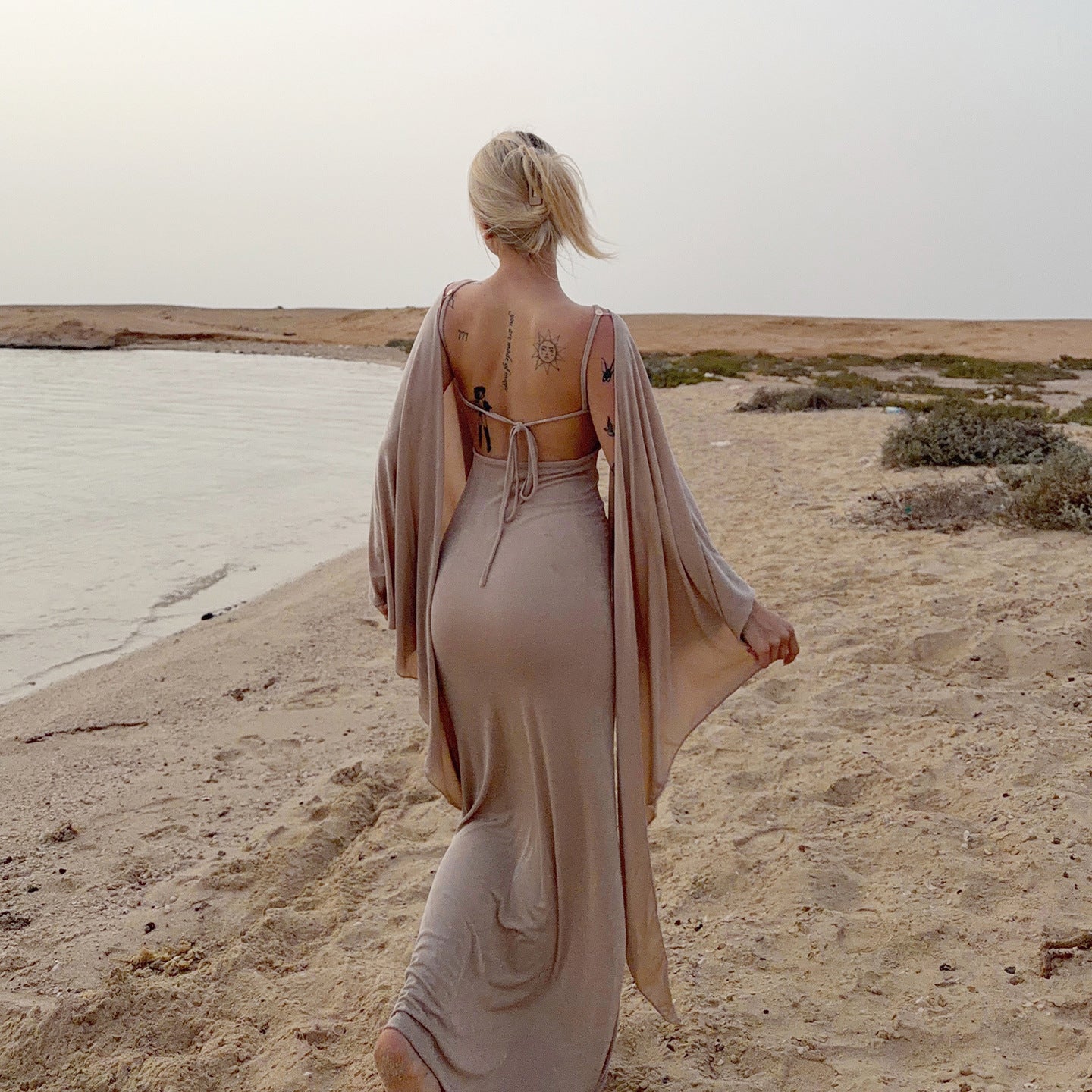 Sexy Adult Lady like Woman Elegant Batwing Sleeve Shawl Strap Backless Cami Dress Two Piece Set for Women LingSharp