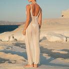 Vacation Dress Sexy Low Collar Solid Color Bare Back Solid Color Strap Beach Dress Tidee