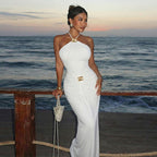 Women Clothing Spring Summer Sexy Waist Trimming Back Hollow Out Cutout out Tied Dress Women BULLINGER
