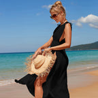 Outerwear Cover Up Women Summer Casual Sleeveless Sling Backless Slit Beach Long Jumpsuit Overskirt Women Menara