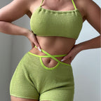 Solid Color Halter Sexy Split Swimsuit CSC