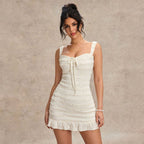Summer Dress Sweet Elegant Wave Pattern Lace up Halterneck Slip Dress Yiskiss