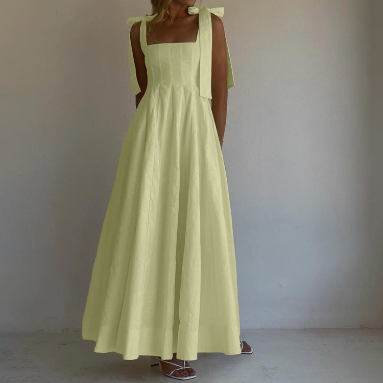 Women Clothing Suspenders Dress Summer Sleeveless Square Collar Vest Dress Casual Dress Kigali