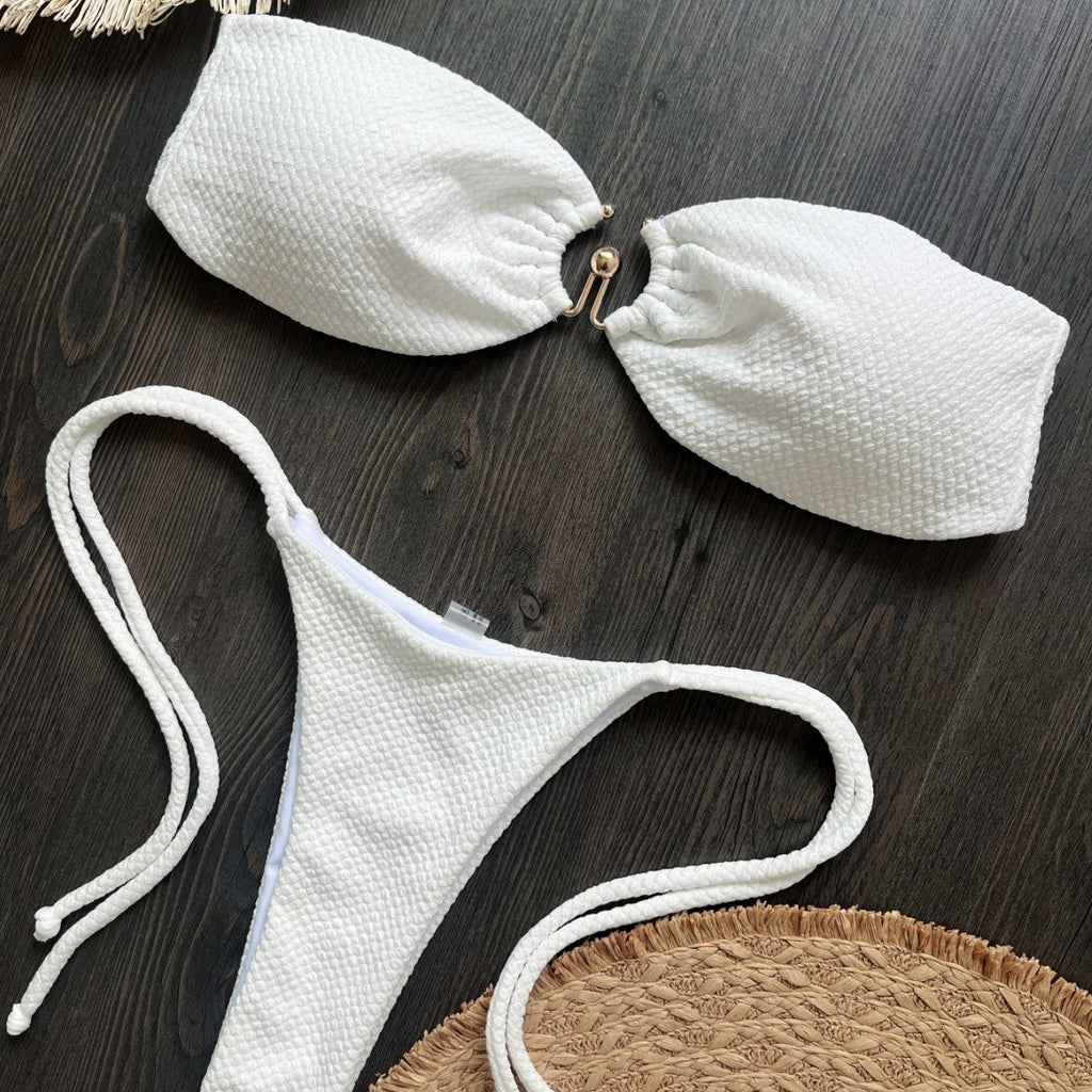 Special Fabric Metal Solid Color Bikini Sexy Backless Split Swimsuit Nylon Bikini Amber