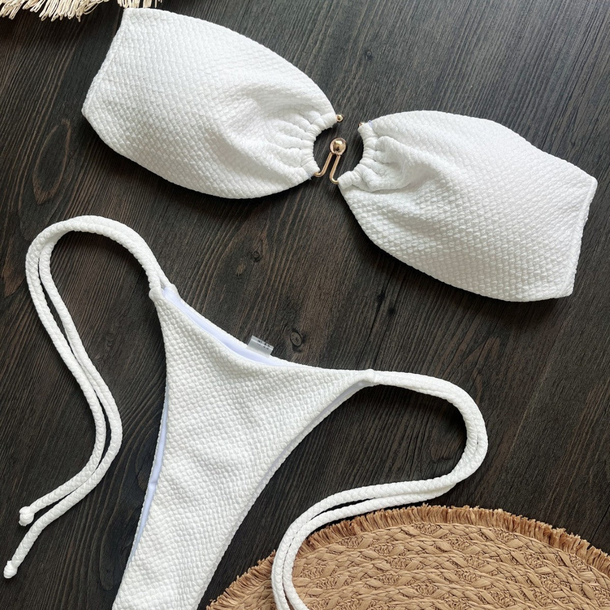 Special Fabric Metal Solid Color Bikini Sexy Backless Split Swimsuit Nylon Bikini Amber
