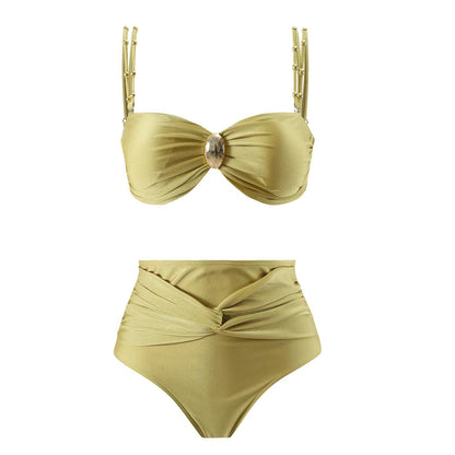 Traje de baño de bikini de tres piezas dividido para mujer, traje de baño adelgazante, falda de nailon