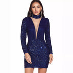 Robe sexy rétro à manches longues à sequins pour femme