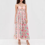 Spring Summer Suspender Positioning Printing Dress Vacation Loose Linen Dress Oyrina