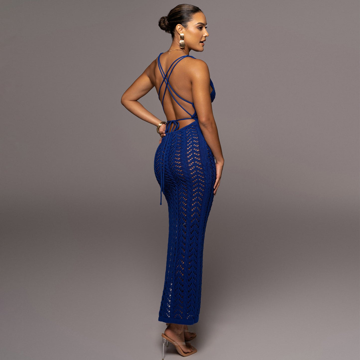 Women Clothing Hollow Out Cutout Out Camisole Dress Sexy Lady High Slit Knitted Beach Dress