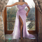 Arrivée Femmes Vêtements Robe Robe Cami Fendue Paillettes Irrégulière Asymétrique Robe de Soirée