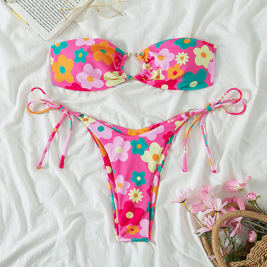 Bikini sexy para mujer, traje de baño de color sólido dividido, traje de baño de bikini multicolor