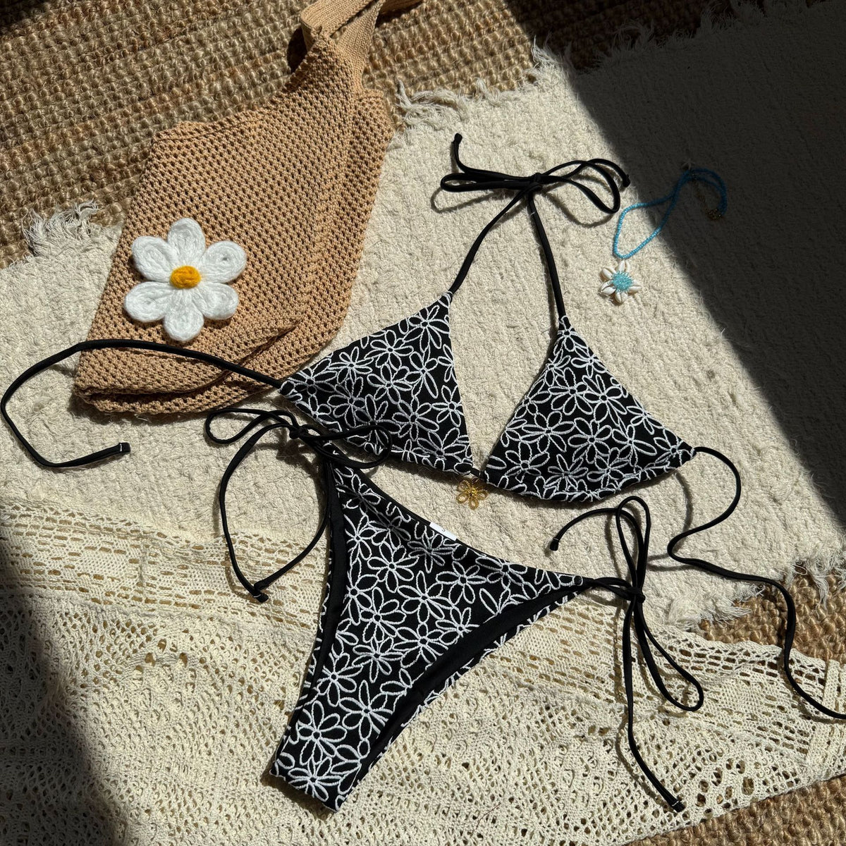 Sexy Two Piece Bikini Swimsuit Women Split Halter Lace up Swimsuit SanYuva