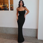 Vestido largo de verano para mujer, sexy, sin espalda, con tirantes finos, color liso, ajustado