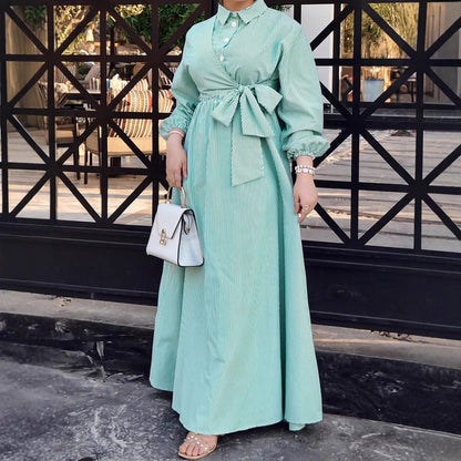 Robe tunique élégante et décontractée à rayures pour femme, manches longues et col rabattu