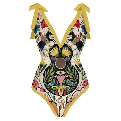 Yellow Totem Print Swimsuit