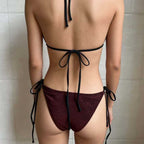 Flash Bikini Halter Lace up Split Swimsuit Sexy Backless Women Swimsuit Bazzi