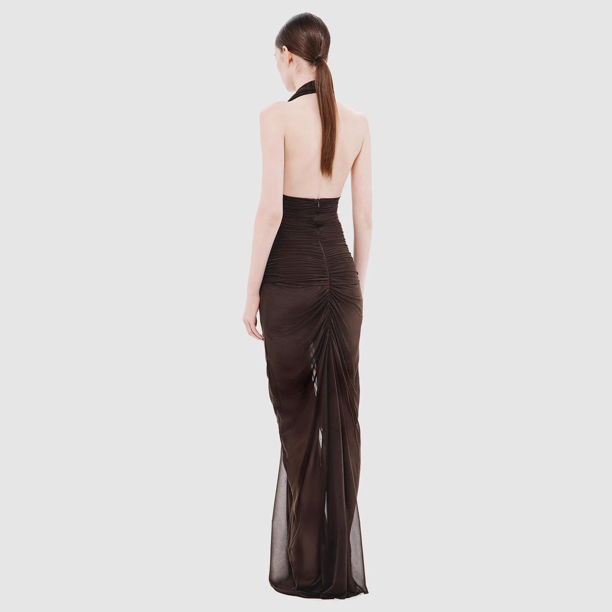 Women Clothing Sexy V neck Slim Fit Pleated Hip Backless Halter Dress Sight