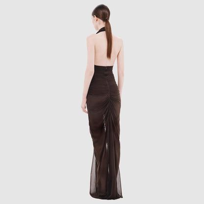 Women Clothing Sexy V neck Slim Fit Pleated Hip Backless Halter Dress Sight