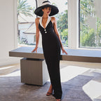 Spring Summer Elegant Collared Dress Sexy Backless Slit Slimming Dress