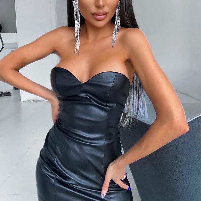Women Clothing Solid Color Sexy Bandeau Slim Fit Waist Hip Bag Dress Women Club Wear SaturdayNight