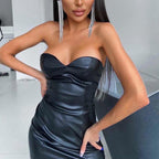 Women Clothing Solid Color Sexy Bandeau Slim Fit Waist Hip Bag Dress Women Club Wear SaturdayNight