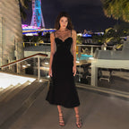 Vestido de cóctel de noche de lujo, sexy, ligero, con escote en V y cintura ceñida, con costuras de lentejuelas