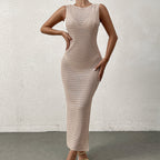 Knitted Dress Sexy Hollow Out Cutout Split Sheath Sleeveless Sling Long Smock Dress SUNSHINE