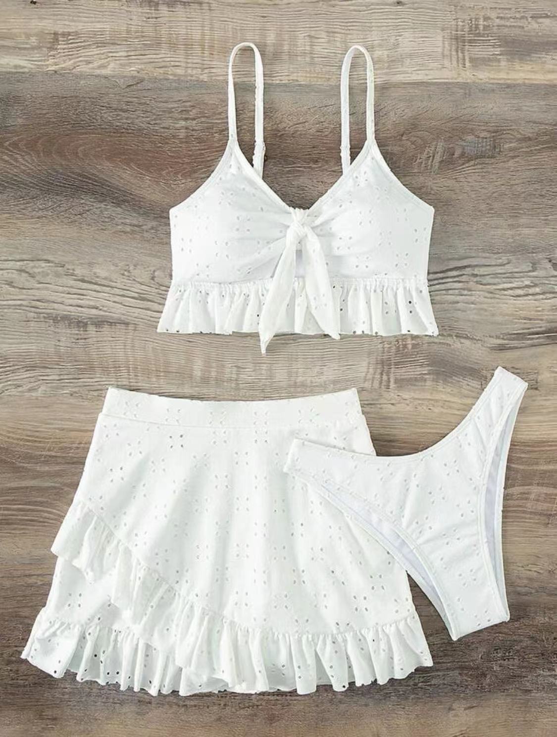 Traje de baño de tres piezas con falda de playa de verano para mujer