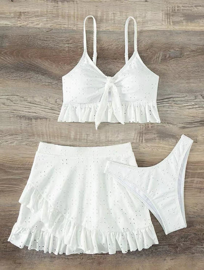 Traje de baño de tres piezas con falda de playa de verano para mujer