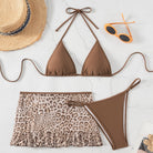 Red Wind Sexy Leopard Print Swimsuit Women Small Chest Banded Bikini Split Three Piece Set Vacation Swimwear Twingo