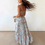 Bohemian Sling Floral Large Swing Dress Summer Chiffon Vacation Loose Flowy Dress Gemi