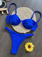 Bikini Swimwear Women Steel Bracket Solid Color Swimsuit Amber