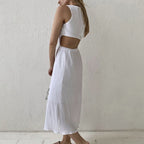 Double Layer Zou Cloth Dress Summer Casual Back Single Breasted Cropped Outfit Design Vest BlueLine