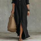 Women Elegant Button Collared Slit Elegant Dress Venly