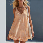 Summer Ruffled Sleeveless V neck Sling Mini Dress Holiday Eping