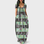 Women round Neck Pocket Short Sleeve Printed Dress Eping