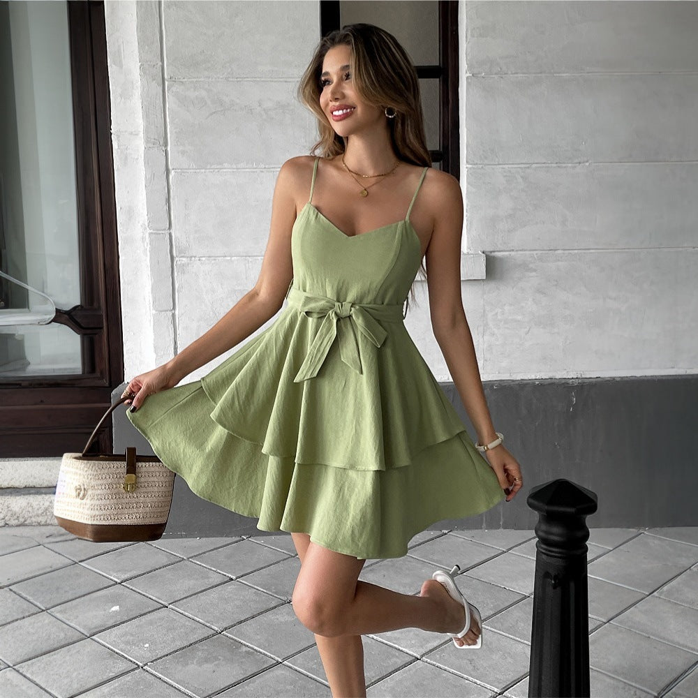 Elegant Dress Summer Ruffled Slip Dress Yiskiss
