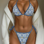 Maillot de bain sexy à lacets pour femme, imprimé ethnique, fendu, bikini