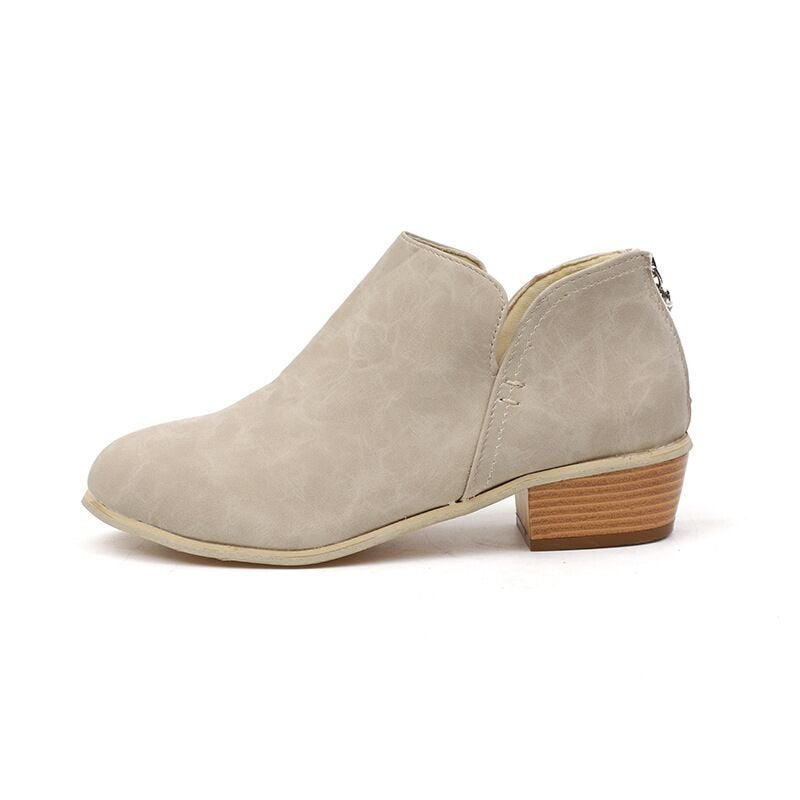 Plus Size Thick Heel Thin Ankle Boots Women Solid Color Pointed Toe Back Zipper Low Heel Shoes ZUIMEI