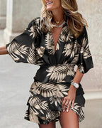 Women Batman Sleeve V Neck Irregular Hem Dress SZEX