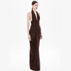 Women Clothing Sexy V neck Slim Fit Pleated Hip Backless Halter Dress Sight