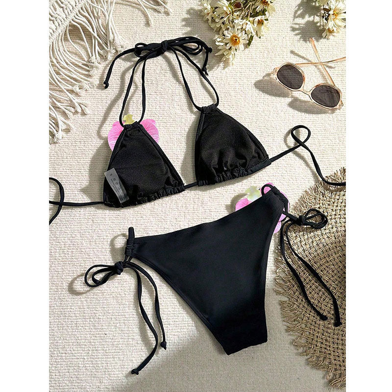 Bikini Bikini Lady Sexy Lace up Three Point Floral Split Swimsuit