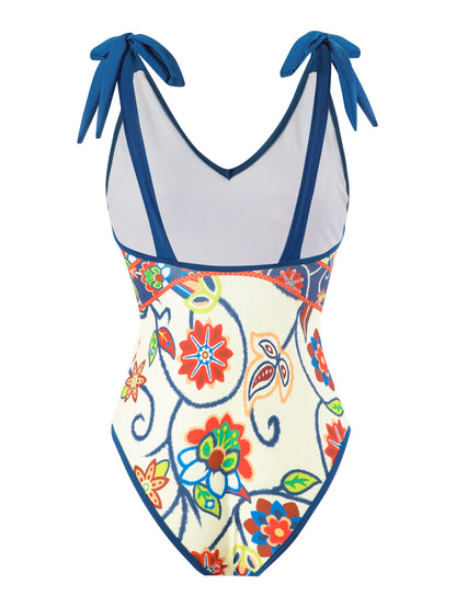 French One Piece Two Piece Set Swimsuit Digital Printing Sheath Gauze Skirt Conservative Swimwear Women